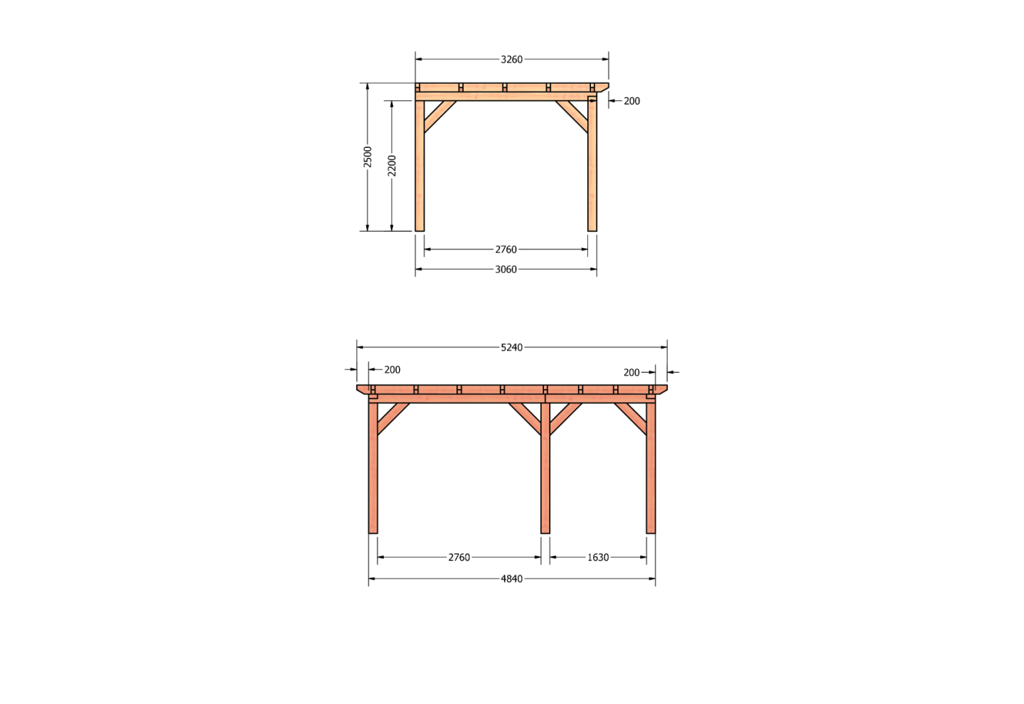 Aanbouwveranda constructie | pergola | 524x326cm rechts