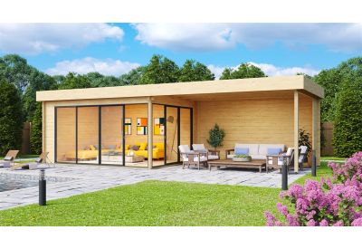 De Hoeve tuinkamer met terras model Schore ALU 70 A + TC | 9,4 x 3,7 m 70 mm