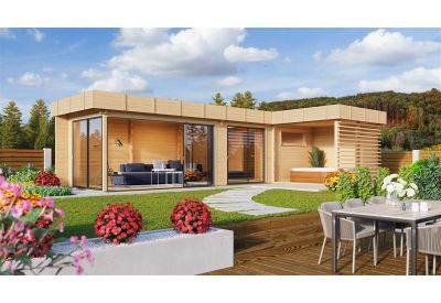 De Hoeve tuinhuis met saunacabine model Rijen ALU 70 | 10,6 x 5,9 m