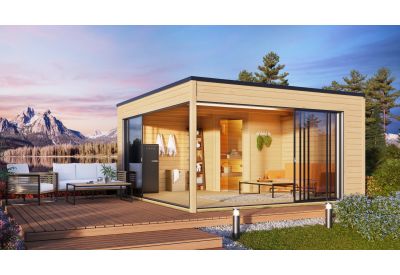 De Hoeve model Lisse ALU 44 F met ingebouwde sauna | 5,1 x 5,1 m