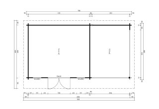 Tuinhuis met veranda Goes 44 C + TC | 6,9x3,6m 44 mm