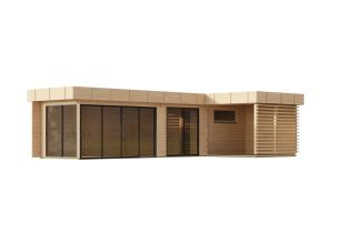 De Hoeve tuinhuis met saunacabine model Rijen ALU 70 | 10,6 x 5,9 m