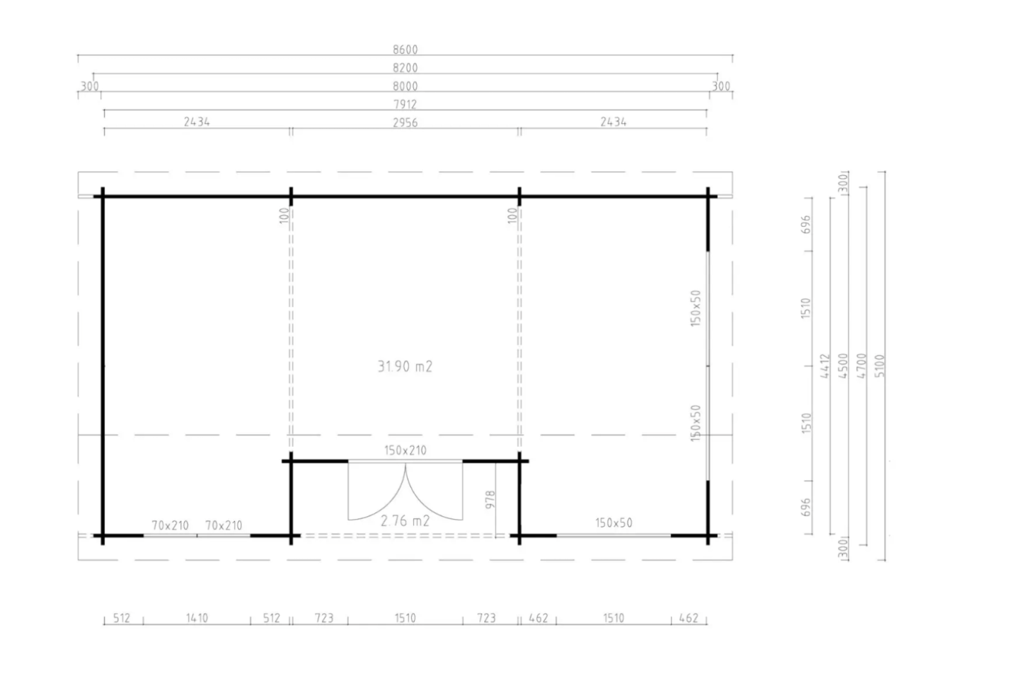De Hoeve Houten Huis 70mm | 860x510cm