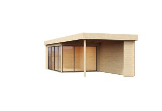 De Hoeve tuinkamer met terras model Schore ALU 70 A + TC | 9,4 x 3,7 m 70 mm