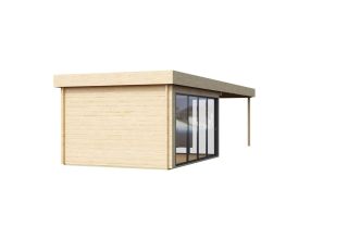 De Hoeve tuinkamer met terras model Schore ALU 70 A + TC | 9,4 x 3,7 m 70 mm