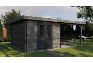 Lugarde Select Blokhut Met Overkapping Tiel - Grijs Geïmpregneerd 